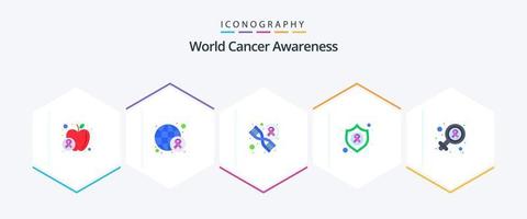 paquete de iconos planos de 25 de conciencia mundial sobre el cáncer que incluye el signo. femenino. ADN cáncer. proteger vector