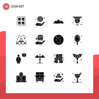 Pack of 16 Modern Solid Glyphs Signs and Symbols for Web Print Media such as restaurant device smart landscape closed cctv Editable Vector Design Elements