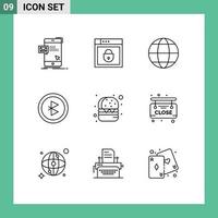 Pictogram Set of 9 Simple Outlines of fast food signal web security connection globe Editable Vector Design Elements