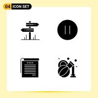 Pack of 4 Modern Solid Glyphs Signs and Symbols for Web Print Media such as direction notes room pause student notes Editable Vector Design Elements