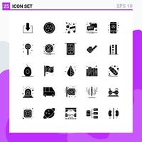 Pack of 25 Modern Solid Glyphs Signs and Symbols for Web Print Media such as confect mobile arts account message Editable Vector Design Elements