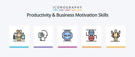 la línea de habilidades de productividad y motivación empresarial llenó el paquete de 5 iconos, incluido el inicio. lista. bulbo. empezar desde el principio. inspirador diseño de iconos creativos vector