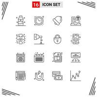 Set of 16 Vector Outlines on Grid for cross bone develop alarm coding browser Editable Vector Design Elements