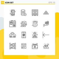 Mobile Interface Outline Set of 16 Pictograms of wealth money library golden bars Editable Vector Design Elements