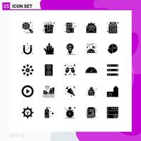 Group of 25 Modern Solid Glyphs Set for home mail creative graduation cap Editable Vector Design Elements