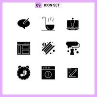 Set of 9 Modern UI Icons Symbols Signs for banking sidebar laptop left communication Editable Vector Design Elements