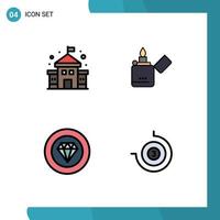 4 User Interface Filledline Flat Color Pack of modern Signs and Symbols of building jewelry fire zippo count down Editable Vector Design Elements