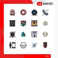 16 concepto de línea llena de color plano para sitios web móviles y aplicaciones edificios codificación móvil denegar programación elementos de diseño de vectores creativos editables