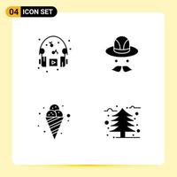 Group of 4 Modern Solid Glyphs Set for hobbies ice cream music canada autumn Editable Vector Design Elements