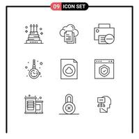 Group of 9 Modern Outlines Set for fashion accessorize cloud printer gadget Editable Vector Design Elements