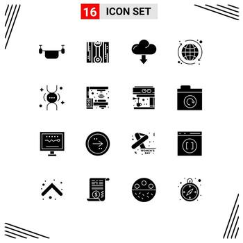 grupo de 16 glifos sólidos modernos establecidos para heredar elementos de diseño de vectores editables web de internet en la nube de adn