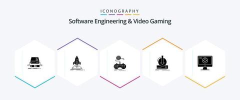 Software Engineering And Video Gaming 25 Glyph icon pack including dlc. addition. startup. online. internet vector