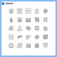 Mobile Interface Line Set of 25 Pictograms of internet of things connections control science learn Editable Vector Design Elements