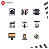 Pack of 9 Modern Filledline Flat Colors Signs and Symbols for Web Print Media such as decor art rack creative development Editable Vector Design Elements