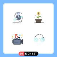 4 Universal Flat Icons Set for Web and Mobile Applications data love point growth video Editable Vector Design Elements