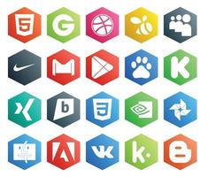 20 Social Media Icon Pack Including photo css mail brightkite kickstarter vector