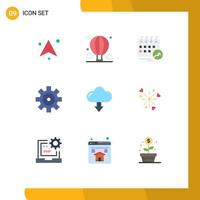 Pictogram Set of 9 Simple Flat Colors of cloud vehicles sky setting schedule Editable Vector Design Elements