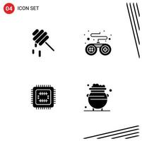 Modern Set of 4 Solid Glyphs Pictograph of bee cpu controller system gold Editable Vector Design Elements