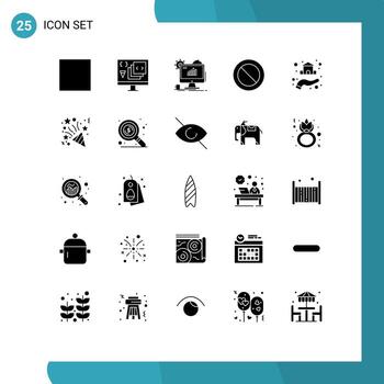 paquete de 25 signos y símbolos de glifos sólidos modernos para medios de impresión web, como establecer la configuración de desarrollo de prohibición, elementos de diseño de vectores editables seo