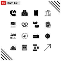 Set of 16 Modern UI Icons Symbols Signs for team architecture newsletter crain back Editable Vector Design Elements