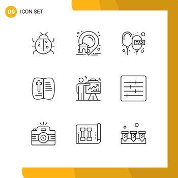 Group of 9 Modern Outlines Set for nature open real book payable Editable Vector Design Elements