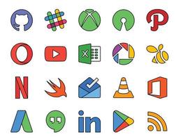 20 Social Media Icon Pack Including player vlc video inbox netflix vector