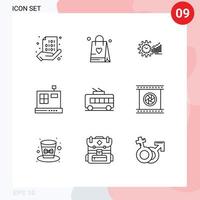 Pictogram Set of 9 Simple Outlines of e cashbox chart trends schedule Editable Vector Design Elements