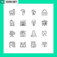 16 Universal Outlines Set for Web and Mobile Applications sun beach headphone intruder bell Editable Vector Design Elements