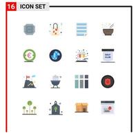 Universal Icon Symbols Group of 16 Modern Flat Colors of coin kitchen data food report Editable Pack of Creative Vector Design Elements