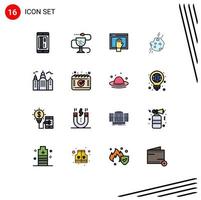 Universal Icon Symbols Group of 16 Modern Flat Color Filled Lines of meteor asteroid medicine open free Editable Creative Vector Design Elements