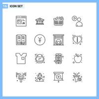 Group of 16 Modern Outlines Set for watch play finance user shopping Editable Vector Design Elements