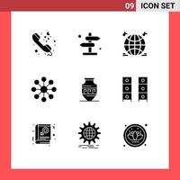 Universal Icon Symbols Group of 9 Modern Solid Glyphs of jar ancient jar world amphora finance Editable Vector Design Elements
