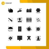 Pack of 16 Modern Solid Glyphs Signs and Symbols for Web Print Media such as network vintage camera loan retro camera camera Editable Vector Design Elements