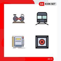 4 User Interface Filledline Flat Color Pack of modern Signs and Symbols of bicycle vehicles bike subway notebook Editable Vector Design Elements