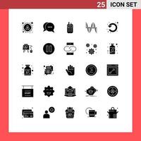 Group of 25 Modern Solid Glyphs Set for refresh sound radio pressure hertz Editable Vector Design Elements