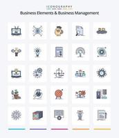 Creative Business Elements And Business Managment 25 Line FIlled icon pack  Such As find. document. vision. analysis. smart vector