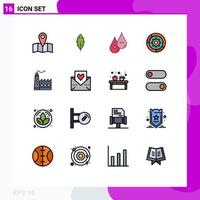 Mobile Interface Flat Color Filled Line Set of 16 Pictograms of factory process liquid engine settings Editable Creative Vector Design Elements