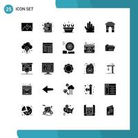 Pack of 25 creative Solid Glyphs of global three medical hand spring Editable Vector Design Elements