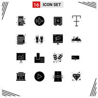 Universal Icon Symbols Group of 16 Modern Solid Glyphs of extension strike sign format secure Editable Vector Design Elements