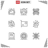 Set of 9 Vector Outlines on Grid for computers sport accommodation wind surfing Editable Vector Design Elements