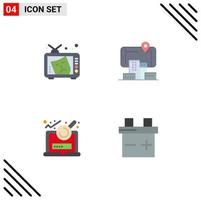 Pack of 4 Modern Flat Icons Signs and Symbols for Web Print Media such as tv analysis arts city research Editable Vector Design Elements