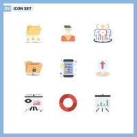 Group of 9 Modern Flat Colors Set for network files student encryption group Editable Vector Design Elements