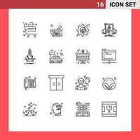 16 User Interface Outline Pack of modern Signs and Symbols of profile hiring saucer employee settings Editable Vector Design Elements