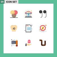Editable Vector Line Pack of 9 Simple Flat Colors of decryption graphy building brian knowledge Editable Vector Design Elements