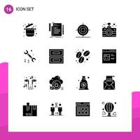 Modern Set of 16 Solid Glyphs Pictograph of news communication programming camera math Editable Vector Design Elements