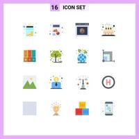 Mobile Interface Flat Color Set of 16 Pictograms of cute cake graph party internet Editable Pack of Creative Vector Design Elements