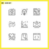 Group of 9 Modern Outlines Set for electric bun lamp bread process Editable Vector Design Elements