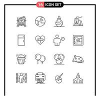 Pack of 16 creative Outlines of household furniture xmas fridge industry Editable Vector Design Elements