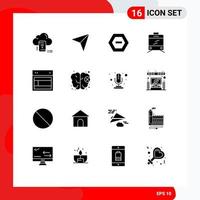 16 Thematic Vector Solid Glyphs and Editable Symbols of site design mail transport data Editable Vector Design Elements