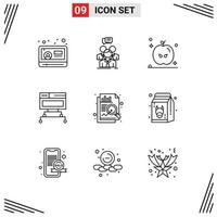 Stock Vector Icon Pack of 9 Line Signs and Symbols for chart database team data computer Editable Vector Design Elements